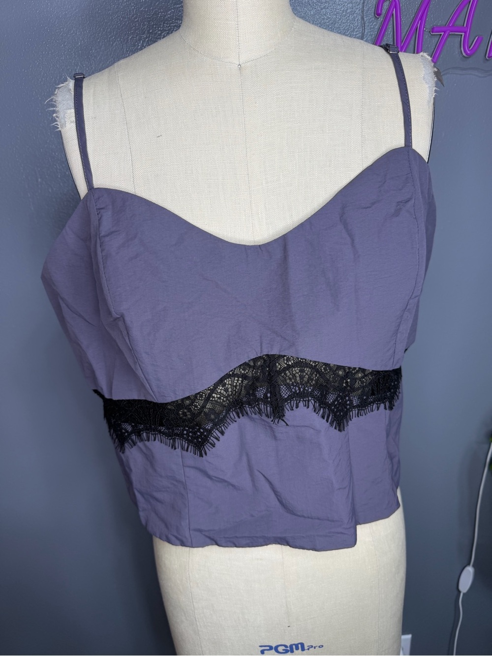 Bar III Purple Camisole with Black Lace Trim